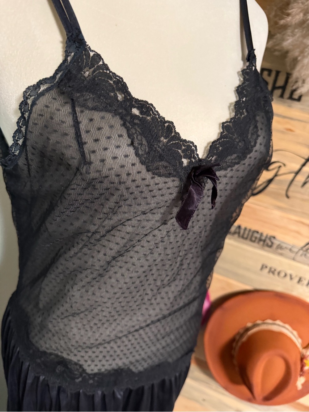 Vintage Black Lace Trim Sheer Slip Dress - Picture 3 of 7